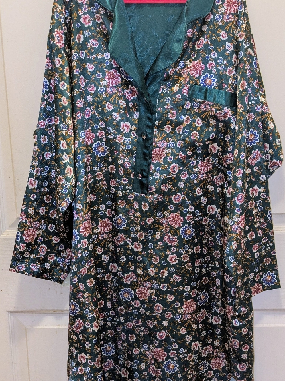 Vtg Gillian & O'Malley Green Floral Satin Nightshirt Sz M